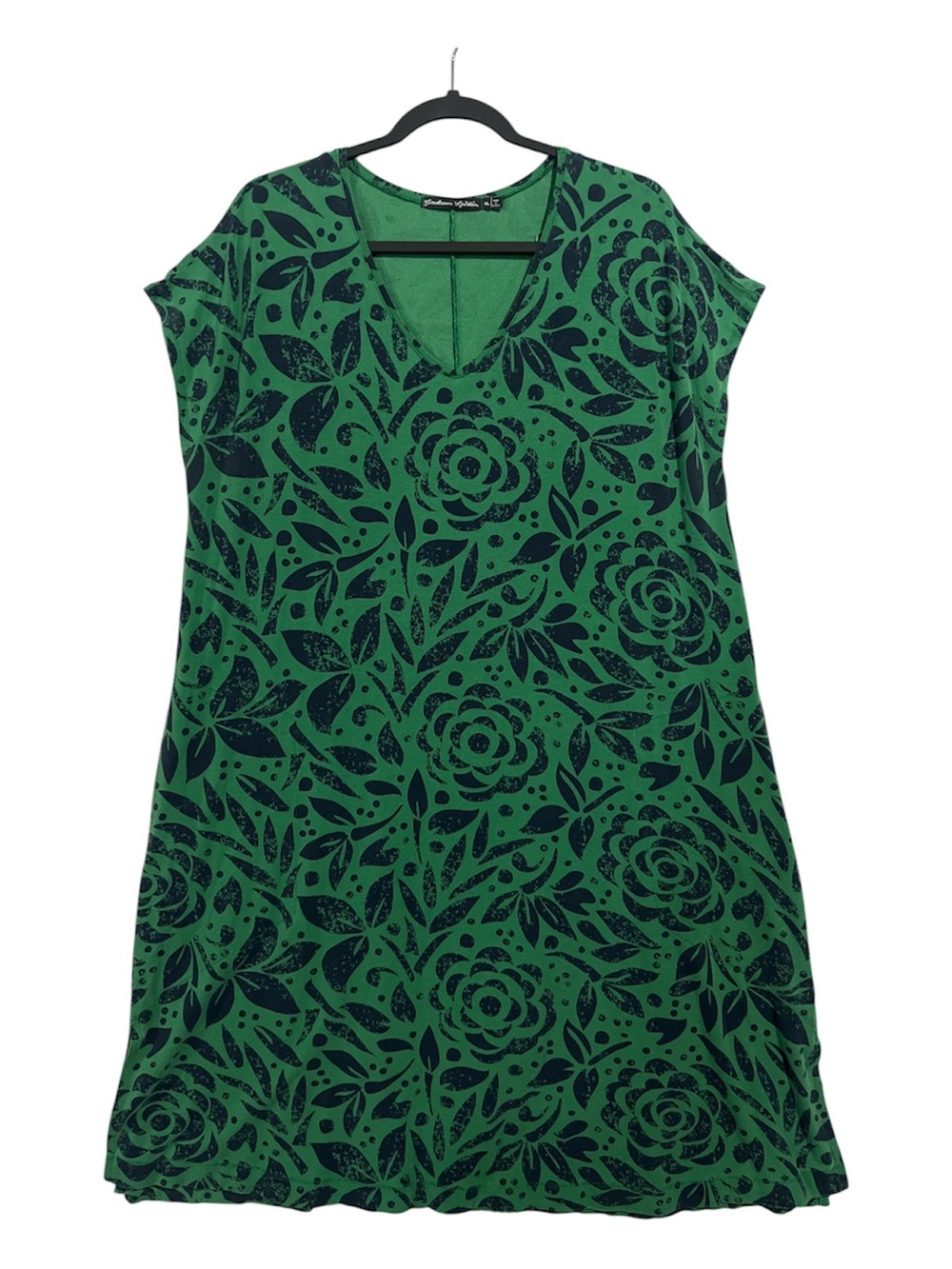 Gudrun Sjoden Dress Women’s XL Green Black Floral Pockets Midi